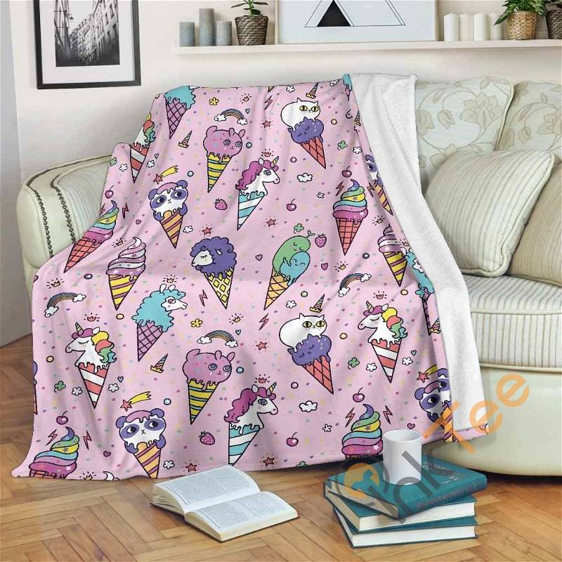 Girly Unicorn Ice Cream Pattern Sherpa Fleece Blanket Gifts for Family, for Couple