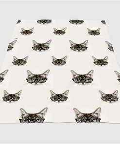 Glasses Cat Pattern Sherpa Fleece Blanket Gifts for Family, for Couple