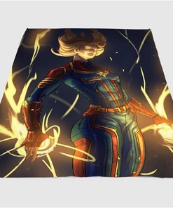 Glowing Captain Marvel Sherpa Fleece Blanket Gifts for Family, for Couple
