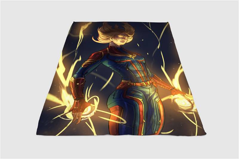 Glowing Captain Marvel Sherpa Fleece Blanket Gifts for Family, for Couple