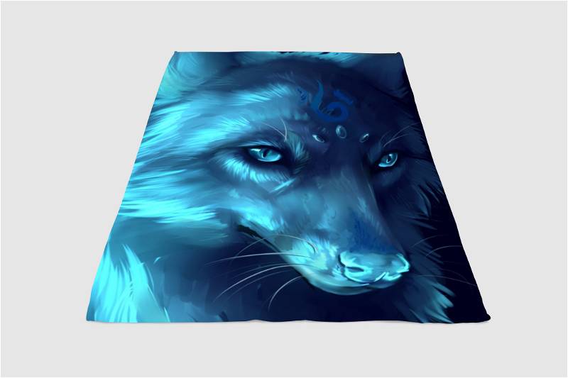 Glowing Wolf Painting Sherpa Fleece Blanket Gifts for Family, for Couple