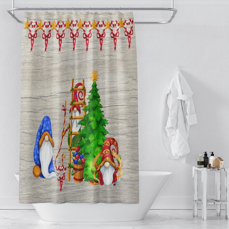 Gnomes Christmas Shower Curtain, Elf Bathroom Decor, Holiday Gnomes ...