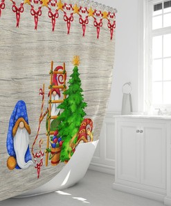 Gnomes Christmas Shower Curtain, Elf Bathroom Decor, Holiday Gnomes