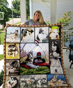 Go Outside With Siberian Husky Quilt Blanket