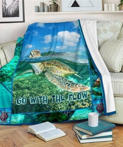 Go With Flow Turtle Ocean Lover Sherpa Fleece Blanket Gifts for Family, for Couple