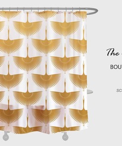 Gold Crane Extra Thick Curtain, Heavy Duty Polyester Fabric Shower Curtains Waterproof Modern Home Bathroom