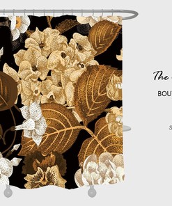 Gold Flowers Shower Curtain, Floral Blossom Waterproof And Washable Shower Curtains Decor