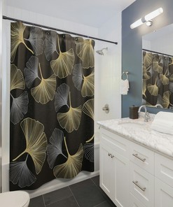 Gold and Silver Floral Designer Shower Curtain, Floral Shower Curtain, Floral Bathroom Decor, Botanical Bath Decor