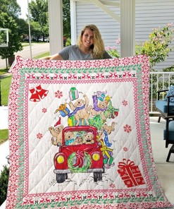 Golden Retrie Christmas Car Quilt Blanket Bedding Set