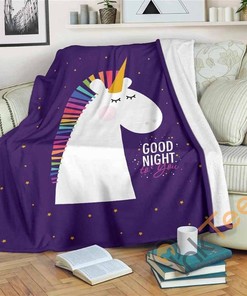 Good Night Unicorn Sherpa Fleece Blanket Gifts for Family, for Couple