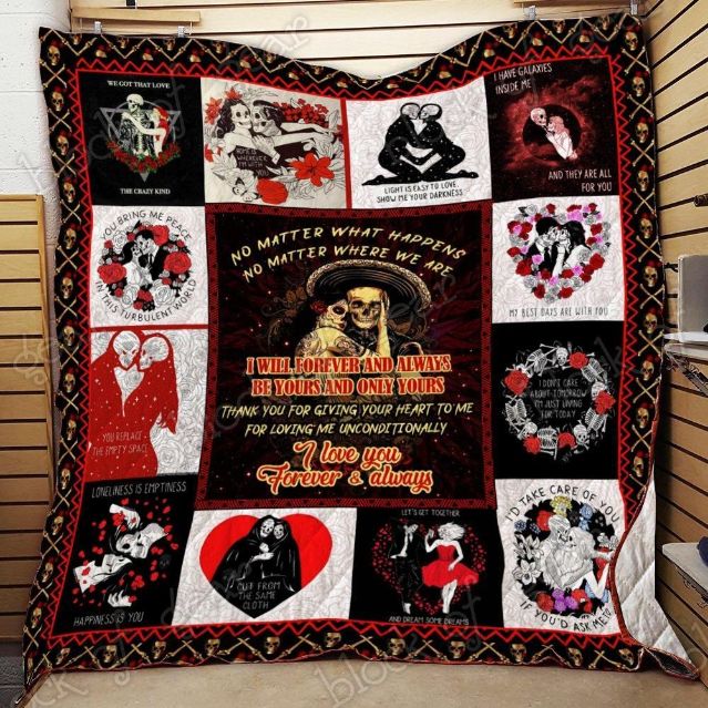 Gothic Couple Skull No Matter What Happens Skull Quilt Blanket Bedding Set