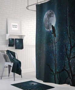 Gothic Shower Curtain Raven Crow, Night Sky, Bath Mat, Bath Towels