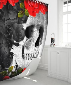 Gothic Skull Shower Curtain, Black Roses