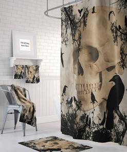 Gothic Skull and Crows Shower Curtain for Bathroom Decor, Home Decor