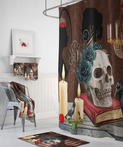 Gothic Theme Skull Shower Curtain Optional Set, Accessories