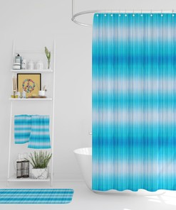 Gradient Blue Boho Shower Curtain Optional Bath Mat and Towels