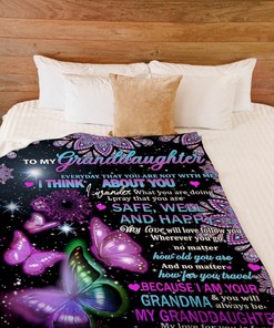 Grandma To Granddaughter Butterfly Think About You Fleece Blanket Quilt Blanket Bedding Set