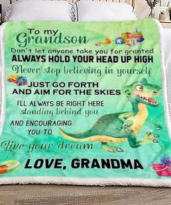 Grandma To Grandson Dinosaur Fleece Blanket Quilt Blanket Bedding Set Gift For Grandson