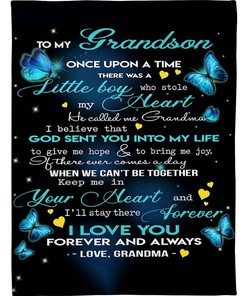 Grandma To Grandson Keep Me In You Heart Butterfly Fleece Blanket Quilt Blanket Bedding Set