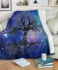 Graphic Art Galaxy Tree Of Life Earth Lover Sherpa Fleece Blanket Gifts for Family, for Couple