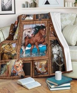 Graphic Art Horses Horse Lover Sherpa Fleece Blanket Gifts for Family, for Couple