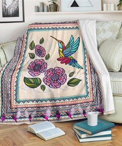 Graphic Art Hummingbird Bird Lover Sherpa Fleece Blanket Gifts for Family, for Couple