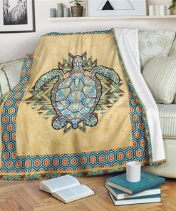 Graphic Art Turtle Ocean Lover Sherpa Fleece Blanket Gifts for Family, for Couple