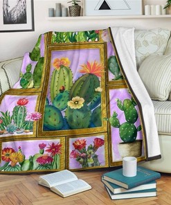 Graphic Cactus Bloom Plant Lover Sherpa Fleece Blanket Gifts for Family, for Couple