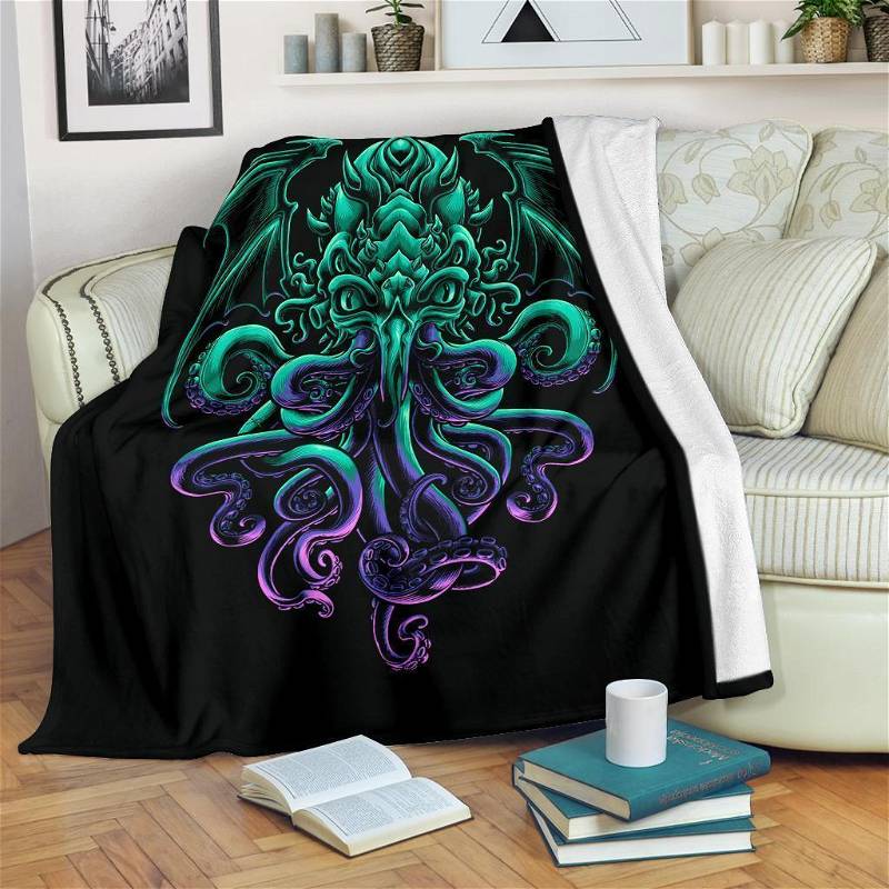 Graphic Demon Octopus Sherpa Fleece Blanket Gifts for Family, for Couple