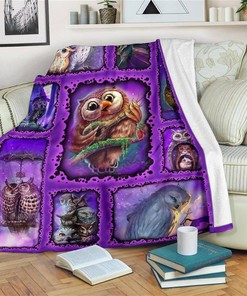 Graphic Owl Owl Lover Sherpa Fleece Blanket Gifts for Family, for Couple