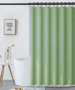 Grass Green Linen-Textured Polyester Thick Shower Curtain, Extra Heavy Curtain Waterproof, Small Grommets Curtains.