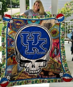 Grateful Dead Skull Ncaa Kentucky Wildcats Collection Quilt Blanket Bedding Set