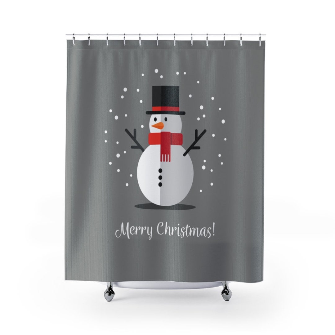 Gray Christmas Holiday Snowman - Shower Curtain