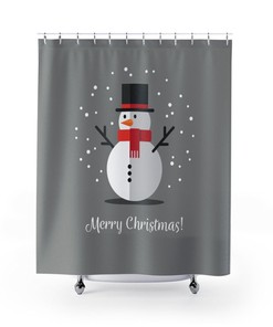 Gray Christmas Holiday Snowman Shower Curtain
