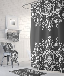 Gray Elegance Shower Curtain With Optional Towels And Bath Mat