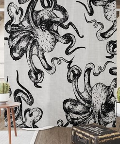 Gray Ocotpus Shower Curtain Towels and Bath Mat Options