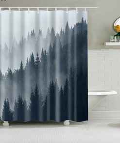 Gray Pine Trees Forest Shower Curtain, Minimalist Simple Modern Fabric Bathroom Curtain, Home Bath Decor Accessories