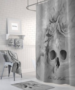 Gray Skull Shower Curtain Dia Los Muertos, Skull Bathroom Decor, Day Of The Dead