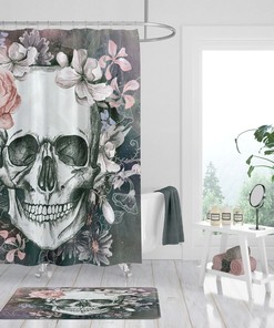Gray Sugar Skull Shower Curtain For Bathroom Decor