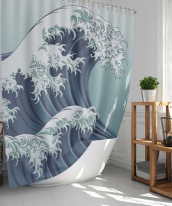 Great Wave Of Kanagawa Shower Curtain, Japan Sea Ocean Coast, Home Bath Set Decor, Housewarming Gift
