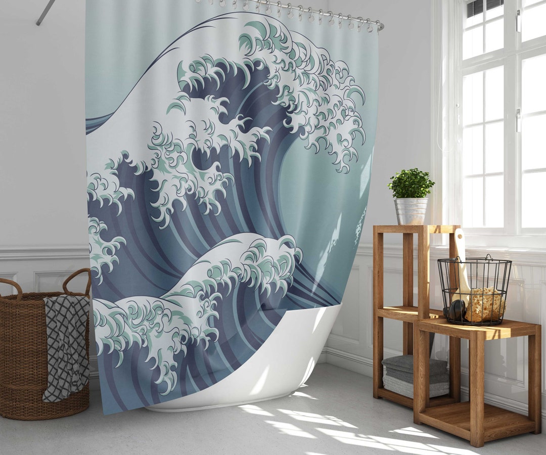 Great Wave Of Kanagawa Shower Curtain, Japan Sea Ocean Coast, Home Bath Set Decor, Housewarming Gift