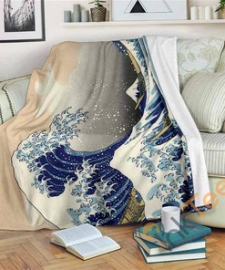 Great Wave Off Kanagawa Sherpa Fleece Blanket Gifts for Family, for Couple