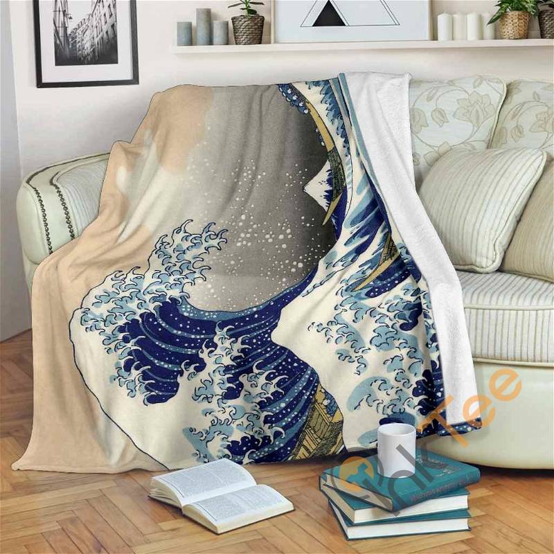 Great Wave Off Kanagawa Sherpa Fleece Blanket Gifts for Family, for Couple