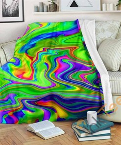 Green Abstract Liquid Trippy Sherpa Fleece Blanket Gifts for Family, for Couple