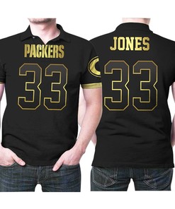 Green Bay Packers Aaron Jones 33 Black Golden Edition Vapor Jersey Style Gift For Packers Fans Polo Shirt All Over Print Shirt 3d T-shirt