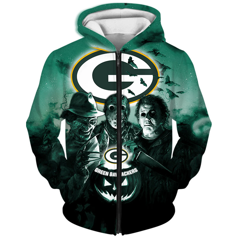 Green Bay Packers Hoodie 3D Halloween Horror Night Gift for Fans - Image 3
