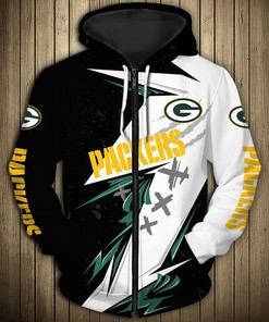 Green Bay Packers Hoodie 3D Zip Hoodie Thunder Graphic Gifts for Fans