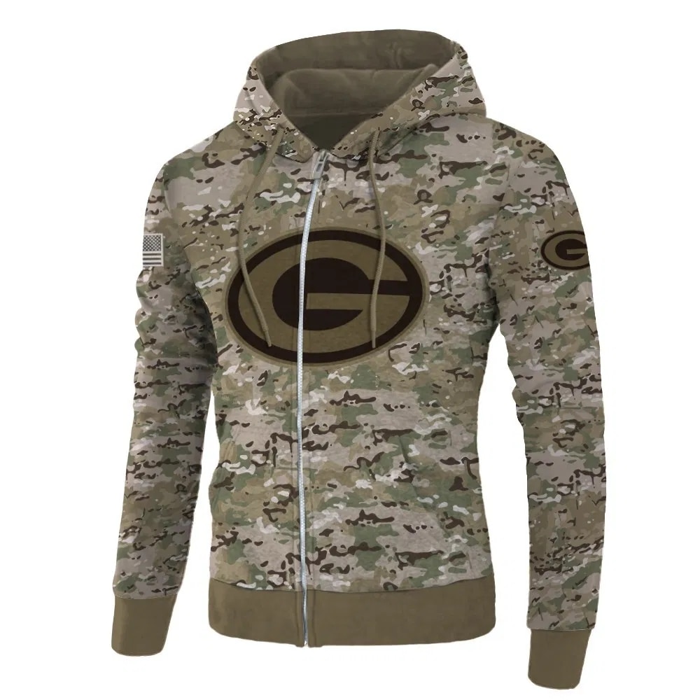 Green Bay Packers Hoodie Army Graphic Zip Hoodie Pullover Gift for Fans - Image 2
