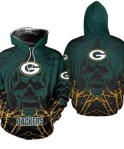 Green Bay Packers Hoodie Halloween Pumpkin Skull Print Zip Hoodie