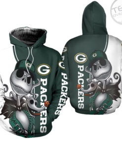 Green Bay Packers Jack Skellington And Zero 3D Hoodie